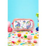 Kaff 01112 Pembe Renk Unicorn Desenli Şeffaf Su Geçirmez Tek Bölmeli Kalem Kutusu