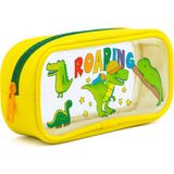 Kaff Sarı Renk Dino Desenli Şeffaf Su Geçirmez Tek Bölmeli Kalem Kutusu - 1
