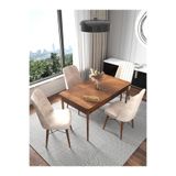 Kaffahome Riff 70x110 Barok 4 Kişilik Sabit Masa Sandalye Takımı Mutfak Masası Takımı Yemek Masası - Krem