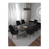 Kaffahome Riff 80x130 Siyah Açılır Mutfak Masası , Mutfak Masa Takımı 6 Siyah Sandalye - Ahşap Ayaklı