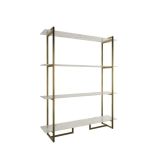 Kafka Eskitme Pirinç Ayak Mermer Görünümlü Cam Tabla Metal Kitaplık, Beyaz