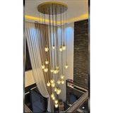 Kafkas 1000LİK Tepsi Statik Gold Kasa Hunili 30 Camlı Galeri Boşluğu Modern Avize - Mat Altın