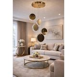 Kafkas 15LİK Ayna Gold Modern 5li Kristal Sarkıt Avize - Altın