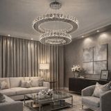 Kafkas 45X30DAİRE Gümüş 2 Katlı Kristal Avize