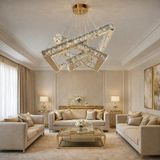 Kafkas 50X35X25 Kare 3 Katlı Gold Kristal Avize - Altın