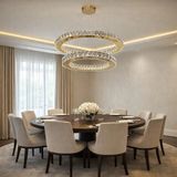 Kafkas 60X45 Daire Gold 2 Katlı Kristal Modern Avize - Altın