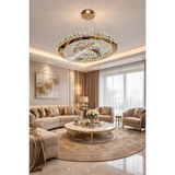 Kafkas 60X45X30 Daire 3 Katlı Gold Modern Kristal Avize - Altın