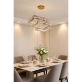 Kafkas 80LİK Iç Içe Kare Yemek Masası Gold Kristal Avize - Altın - 1