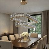 Kafkas 80X65 Elips Gold 2 Katlı Yemek Masası Kristal Avize - Altın