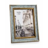 Kafkas Style Vintage Fotoğraf Çerçevesi, Mavi ve Altın, 15x20 cm, Rustik Tasarım