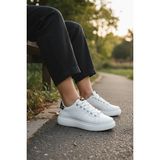 KAFKASLAR AYAKKABI Düz Kalın Ortopedik Taban Leopar Desen Kadın Sneaker Spor Ayakkabı - Beyaz - Leopar