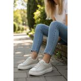 KAFKASLAR AYAKKABI Düz Kalın Tabalı Ortopedik Klasik Spor Model Sneaker Kadın Ayakkabı - Krem