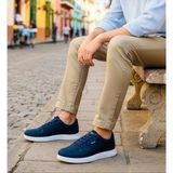 KAFKASLAR AYAKKABI Düz Taban Ortopedik Erkek Dakırs Keten Sneaker Günlük Ayakkabı - Lacivert