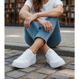 KAFKASLAR AYAKKABI Düz ve Hafif Ortopedik Taban Kaymaz Kadın Sneaker Spor Ayakkabı - 00001-Beyaz