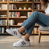 KAFKASLAR AYAKKABI Düz ve Hafif Ortopedik Taban Kaymaz Kadın Sneaker Spor Ayakkabı - Beyaz - Laci - Kırmızı