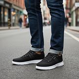 KAFKASLAR AYAKKABI Ortopedik Düz Taban Keten Triko Erkek Sneaker Günlük Laofer Model Ayakkabı - 0 - Siyah