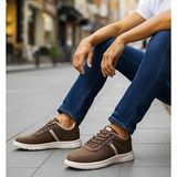KAFKASLAR AYAKKABI Ortopedik Düz Taban Keten Triko Erkek Sneaker Günlük Laofer Model Ayakkabı - 00Kahverengi