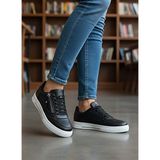 KAFKASLAR AYAKKABI Yeni Model Fermuarlı Düz Taban Sneaker Kadın Spor Ayakkabı - 0 - Siyah
