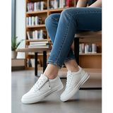 KAFKASLAR AYAKKABI Yeni Model Fermuarlı Düz Taban Sneaker Kadın Spor Ayakkabı - 001 - Beyaz