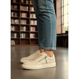 KAFKASLAR AYAKKABI Yeni Model Fermuarlı Düz Taban Sneaker Kadın Spor Ayakkabı - 002-Bej