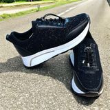 KAFKASLAR AYAKKABI Yeni Model Simli Ortopedik Kalın Tabanlı Günlük Bayan Sneakers Ayakkabı - 0 - Siyah