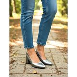 Kafkaslar Mat Gri 5 cm Kalın Topuklu Kadın Stiletto Ayakkabı - Platin Kroko