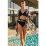 Kaftan Pareolu Yüksek Bel bikini Takım
