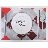 Kağıdı Afiyet Olsun Baskılı Beyaz Masa Örtüsü - 29 x 40 Cm. - 100 Adetlik Paket - 0,5 x 9 cm - Çok Renkli