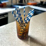Kağıt Dünyası 6*20 cm Mavi Beyaz Çizgili Kağıt Pipet, 100 Adet - 6 x 20 cm