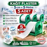 Kağıt Flaster 5 Cm X 5 M 5 Adet Medikal Sabitleme Bandı Hassas Ciltler İçin