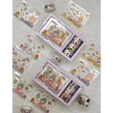 Kağıt Gemi Dükkan Kawaii Sevimli Kız ve Arkadaşları Lila Kutu Şeffaf 8 Yaprak Yaldızlı Sticker ve 4'lü Washi Bant Set (4*3m)/Masking Tape/Desenli Bant