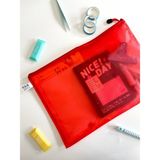 Kağıt Gemi Dükkan Kırmızı Yarı Şeffaf Büyük Boy Çift Bölme Fermuarlı Organizer Dosya Çantası (38*26,5cm)/toparlayıcı