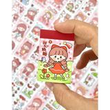 Kağıt Gemi Dükkan Sevimli Kız Kırmızı Renk 50 Yaprak Mini Defter Sticker/Etiket/Çıkartma/Bullet Journal Defter Süsleme