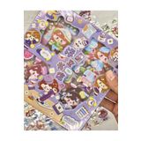 Kağıt Gemi Dükkan Sevimli Kız Okulda 3 Bölümlü 18 Yaprak Mor Kutu Kabartmalı Sticker Seti/Etiket/Çıkartma/Su Geçirmez/Bullet Journal Renkli 1512S803