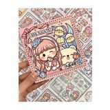 Kağıt Gemi Dükkan Sevimli Kız Ve Ayı Pembe Kutu 12 Yaprak Sticker 2 Yaprak Desenli Kağıt/Etiket/Çıkartma/Bullet Journal Pembe 1512S700