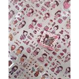 Kağıt Gemi Dükkan Sevimli Kız ve Yiyecekler 100 Yaprak 500 Adet Pembe Mini Kutu Sticker Seti / Etiket / Çıkartma / Bullet Journal / Scrapbook