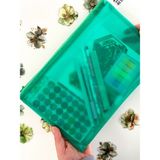 Kağıt Gemi Dükkan Yeşil Yarı Şeffaf Orta Boy Çift Bölme Fermuarlı Organizer Dosya Çantası (29*19CM)/TOPARLAYICI - 0 - --