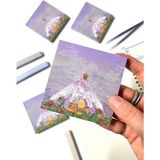 Kağıt Gemi Küçük Prens Temalı Mor Dağ ve Kedi Desenli Postit/post-It/yapışkanlı Not Kağıdı/sticky Note