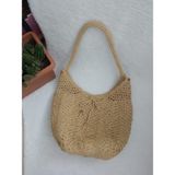 Kağıt Ip Omuz Çantası - En : 36 cm Boy : 29 cm Sap uzunluk : 53 cm - Saman Sarısı