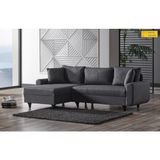 Kagu Corner Flavia Köşe Koltuk Takımı Koyu Gri Metal İskeletli Keten Kumaş Modern Konfor