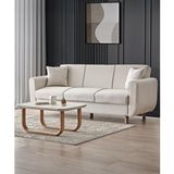 Kagu Flavia 3'lü Kanepe Salon, Oturma Odası Yataklı Bazalı Krem