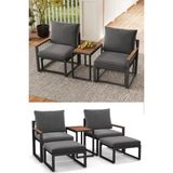 Kagu Gri Renkli 5 Parça Metal Çerçeve Outdoor Bahçe Mobilya Takımı, Konforlu ve Dayanıklı Yapı - 02 - Gri