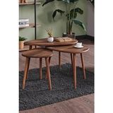Kagu MDF Alvin Zigon Orta Sehpa Seti Ahşap Oval Tasarım Kahverengi 3'lü 80x60 cm