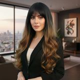 Kahküllü Uzun Daalı Fiber Sen Peruk / Siyah / Karamel Ombreli