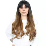 Kahküllü Uzun Dalgalı Fiber Sentetik Peruk - Siyah / Karamel Ombreli H9632-2F27-Pm-14X
