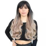 Kahküllü Uzun Dalgalı Fiber Sentetik Peruk - Siyah / Küllü Bebek Sarı Ombreli H9632-2F85-612-Pm-14X