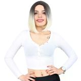 Kahkülsüz Düz Kısa Fiber Sen Peruk / Küllü Siyah / Platin Ombreli