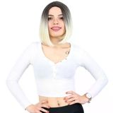 Kahkülsüz Düz Kısa Fiber Sentetik Peruk - Küllü Siyah / Platin Ombreli H9041-6F613-Pm-14X