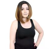 Kahkülsüz Düz Kısa Fiber Sentetik Peruk - Siyah / Karamel Ombreli H9041-2F27-Pm-14X