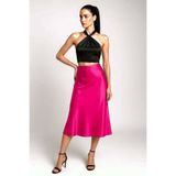 Kahra Collection Fuşya Pembe Midi Boy Şık Saten Etek